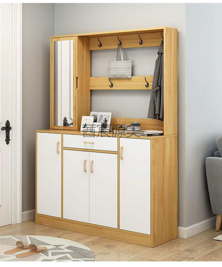 带挂衣板鞋柜 鞋柜带衣架 靴柜鞋柜家用门口穿衣镜挂衣架一体衣帽柜