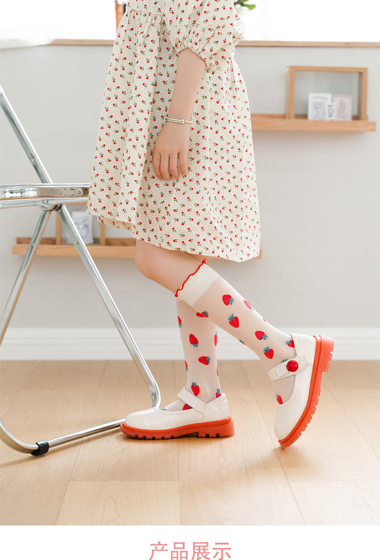 女童袜韩版夏季薄款适合2-12岁女孩子穿的冰丝宝宝长筒袜草莓公主袜