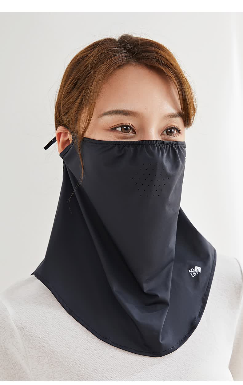 伯希和夏季户外防晒面罩透气遮阳女全脸护颈冰丝防紫外线骑行口罩月光