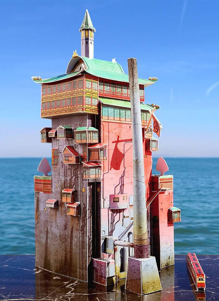 千与千寻汤屋模型原创纸模宫崎骏千与千寻简单版油屋汤屋 3d立体纸