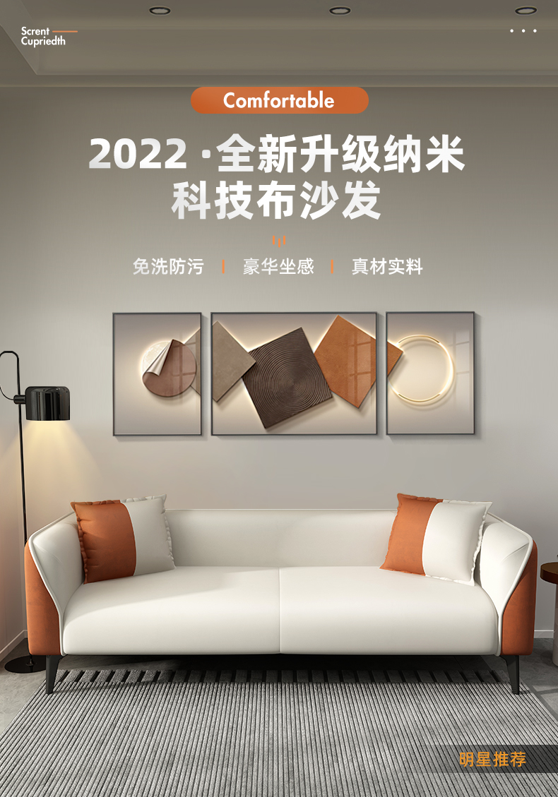 欧吉北欧轻奢沙发小户型科技布双三人客厅卧室公寓出租房服装店小沙发 深灰拼浅灰色(乳胶款) 三人位(174cm)-送两个抱枕