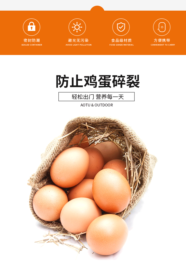 户外野餐装鸡蛋盒子防碎的便携式防摔防震手提塑料蛋托小收纳盒6格