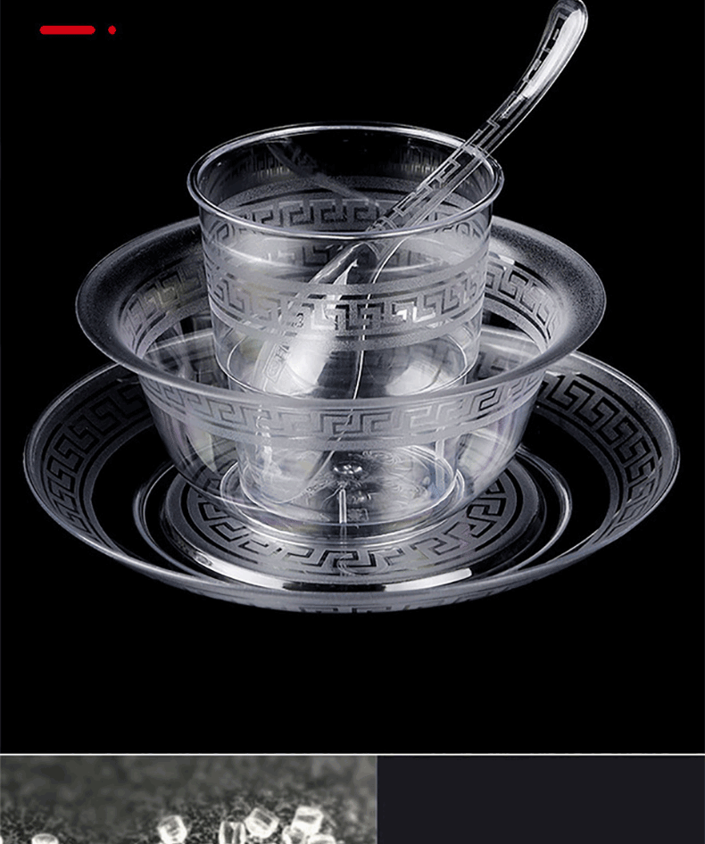 慕质muzhi一次性餐具碗碟杯勺四件套独立包装航空水晶餐具饭店流水