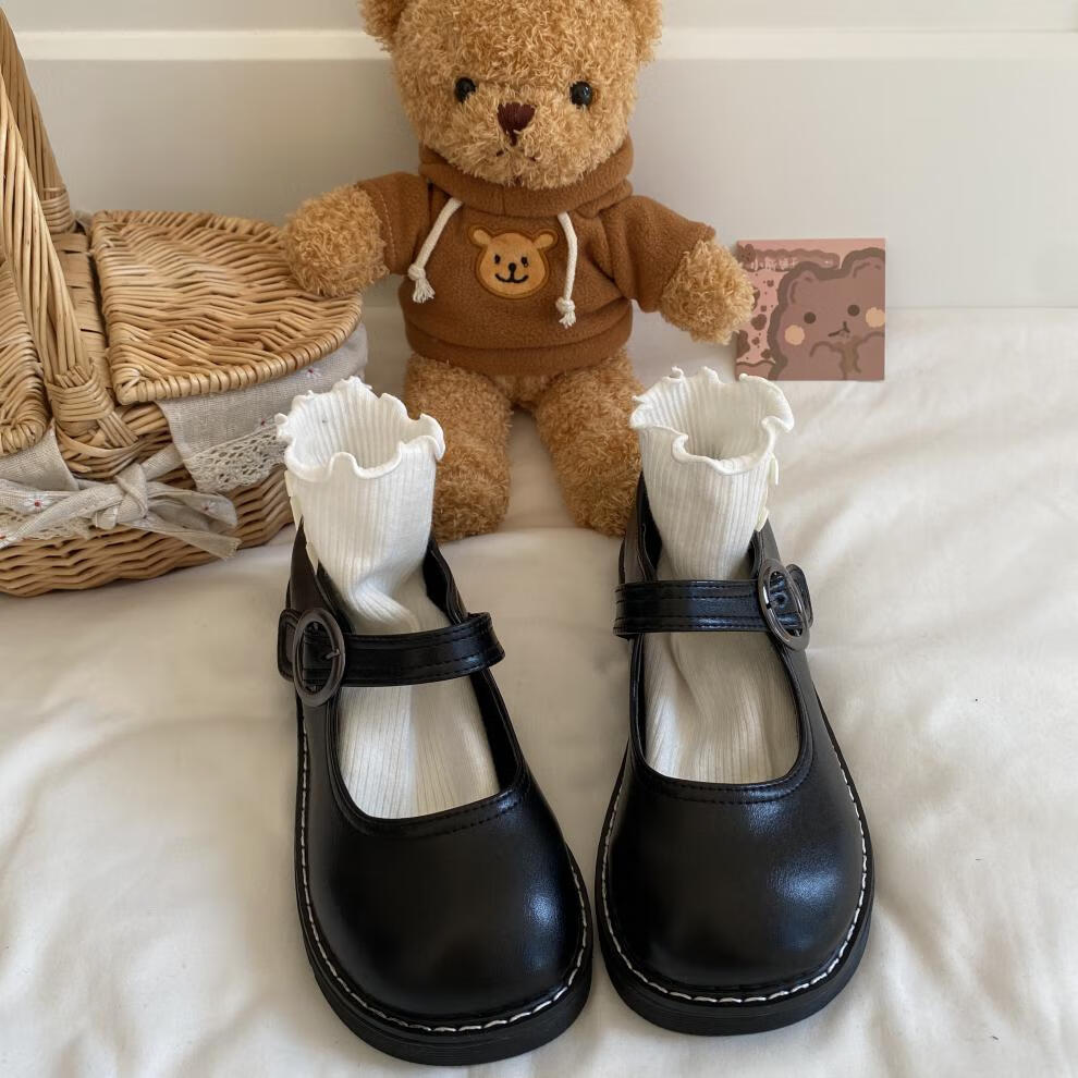 可爱风jk小皮鞋女学生百搭配裙子复古英伦鞋制服春季单鞋子 黑色 哑光