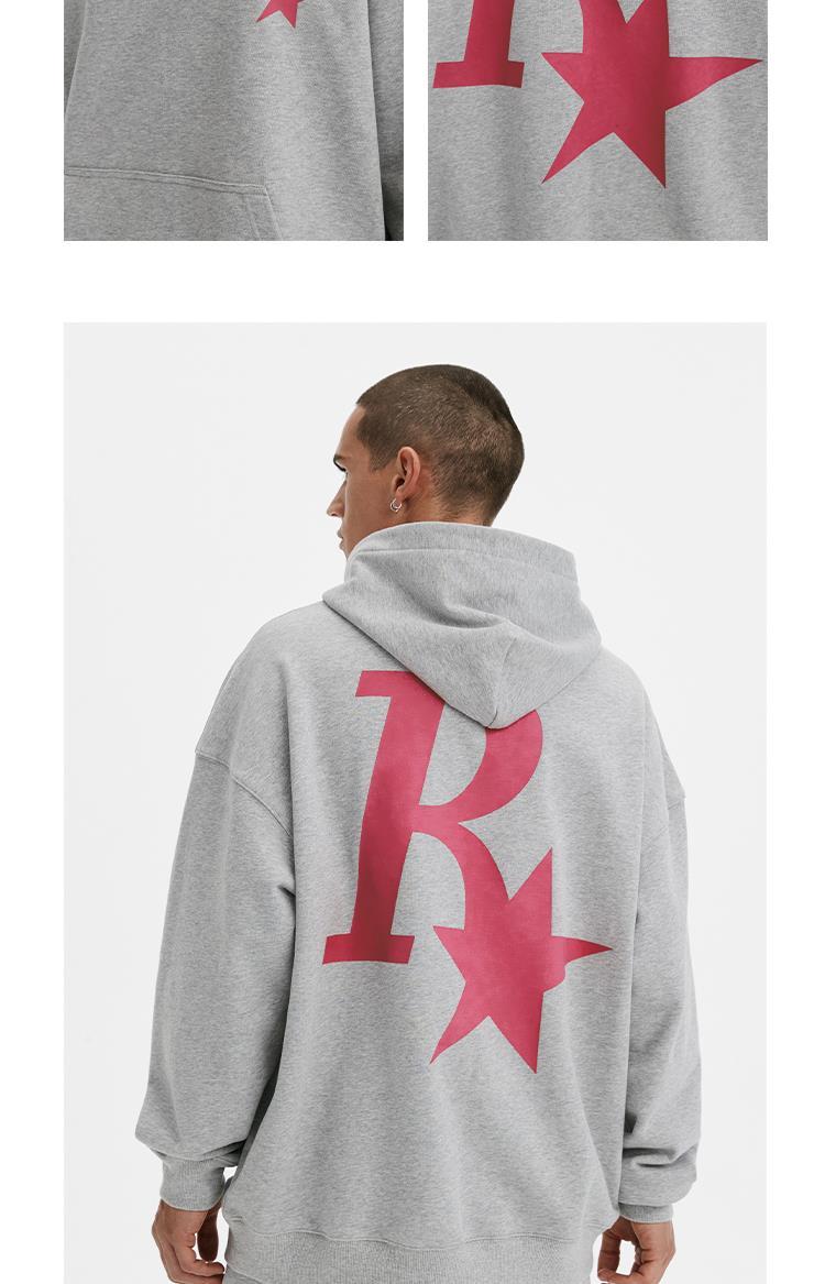 rass复古r星连帽卫衣 美式高街春秋季情侣宽松潮牌潮流帽衫外套男 灰