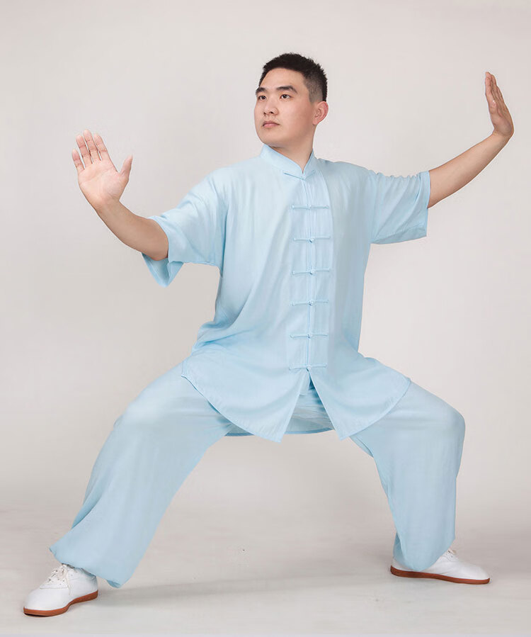 新款夏天中老年人太极服半袖男士晨练服夏季棉麻中国风男亚麻棉透气