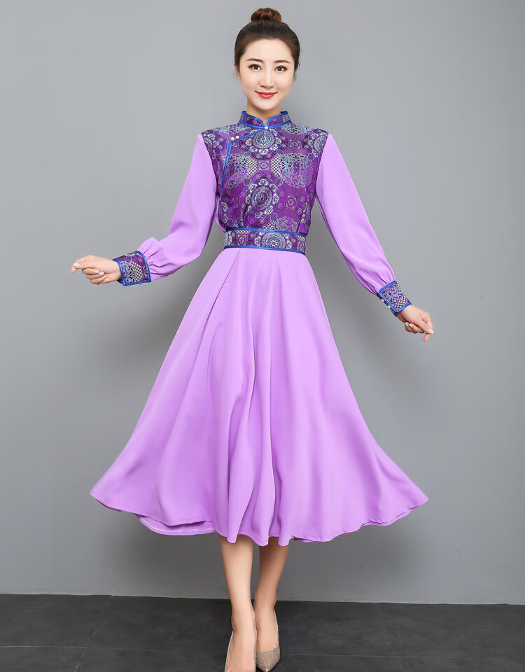 蒙古服装女士改良蒙古袍生活装裙子旗袍礼服民族演出服饰定制款 宝