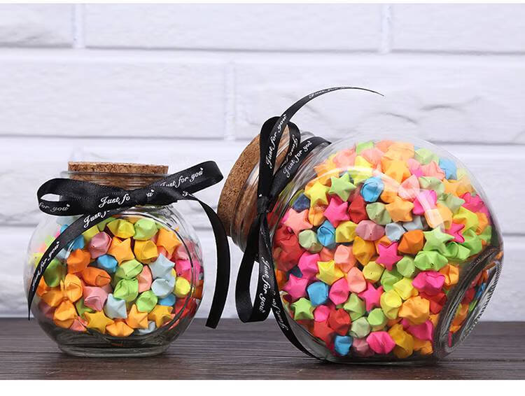 星星纸玻璃瓶星星瓶led灯串礼盒装520幸运折纸玻璃漂流瓶情人节生日