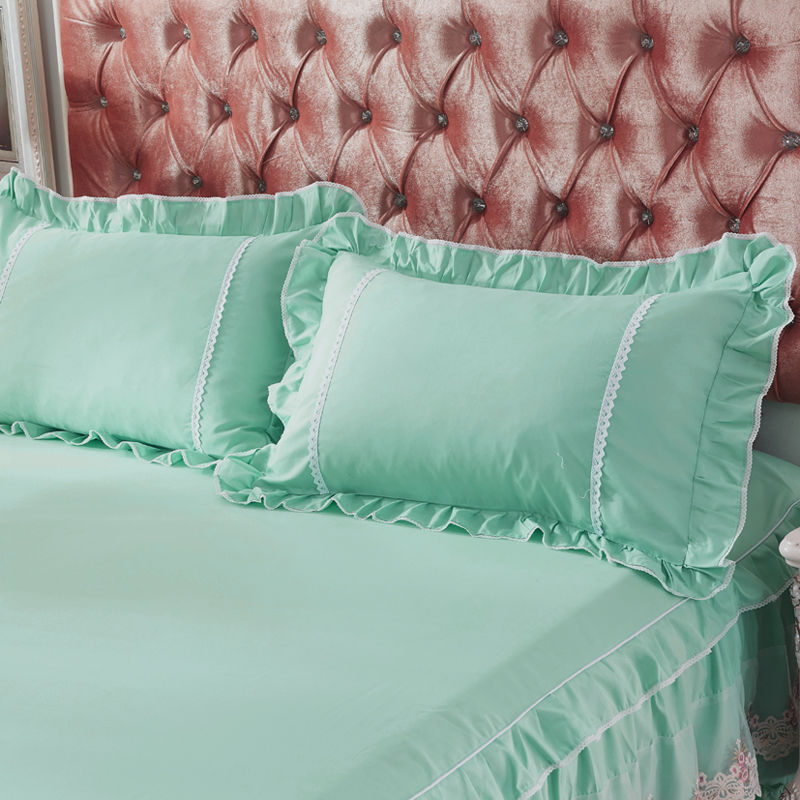 韩版公主蕾丝花边枕套一对单双人荷叶边枕头套枕芯枕头皮芳华粉色枕套