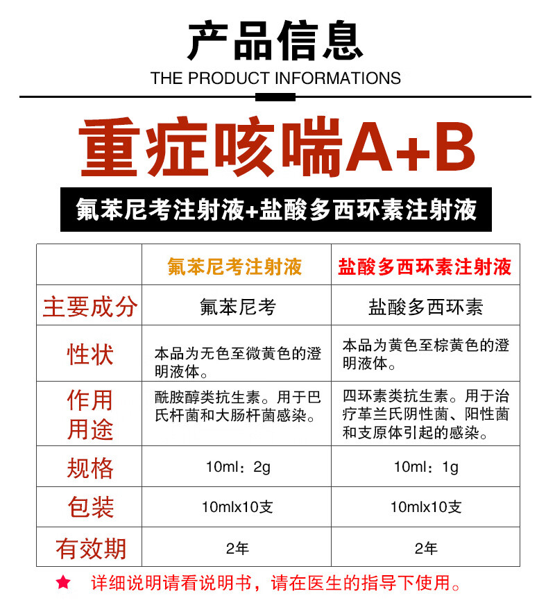 氟苯尼考注射用液兽用药佛针剂替米考星盐酸多西环素注射液200ml1套