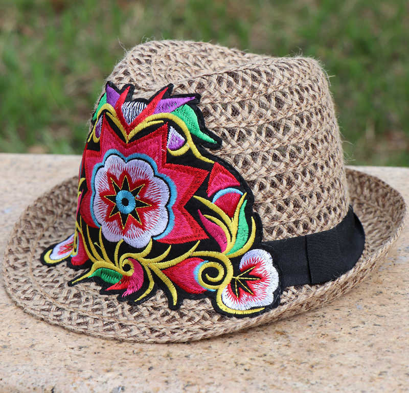 喜圣多新品春夏镂空绣花礼帽云南民族风棉麻绣花小礼帽春夏镂空绣花帽