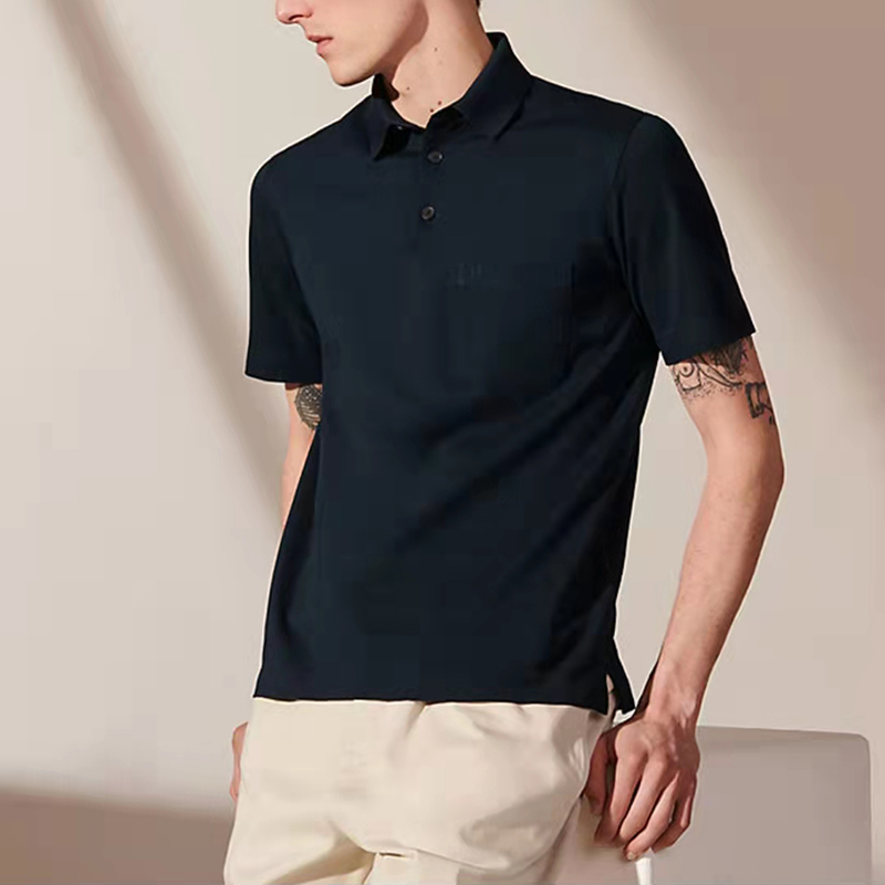 hermes爱马仕短袖t恤男纯色fw21纯色宽松短袖polo衫2022年新款夏