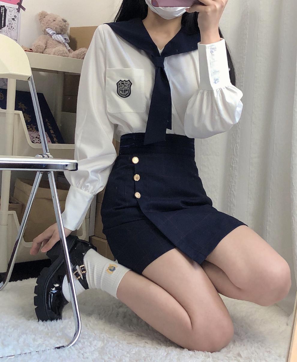 秋季日系jk制服少女生水手服梗の豆韩式套装校服衬衫学院风学生夏季