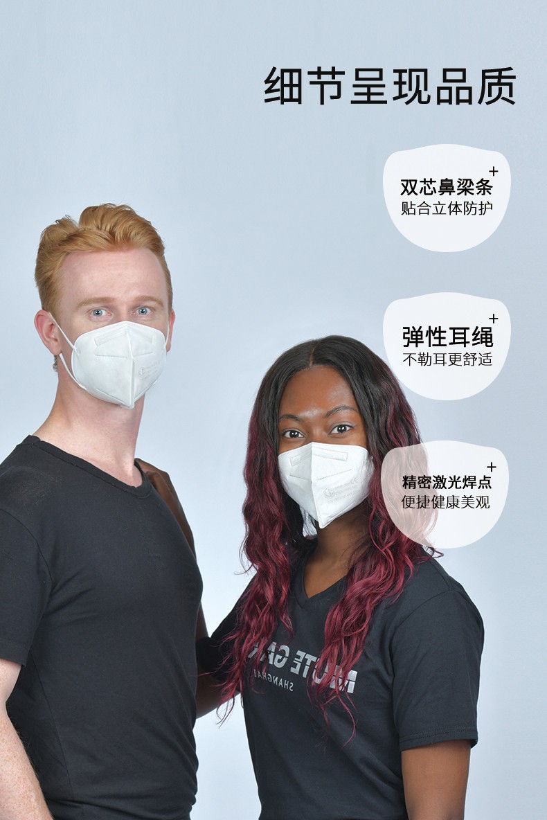 朗兹ffp2防护n95口罩5层立体欧盟ce标准白色立包装出口白名单 200片