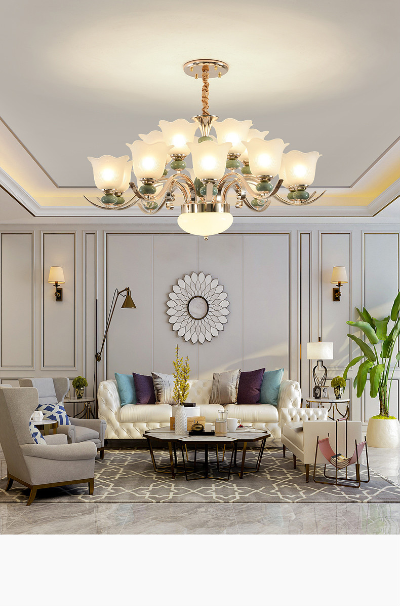 曦特莱轻奢品牌简约欧式吊灯客厅灯家用餐厅灯卧室灯法式陶瓷大厅灯具