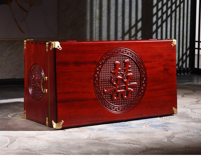 鲁致木居香樟木箱子婚嫁箱仿古雕花嫁妆箱结婚收纳箱陪嫁结婚字画箱子