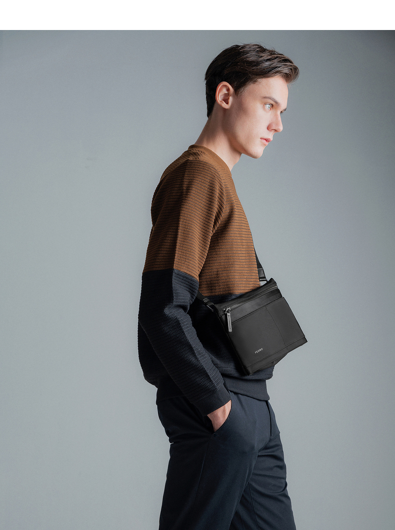 pedro男包男士休闲拉链单肩包 斜挎包机能风胸包 pm2-26320115 黑色 s