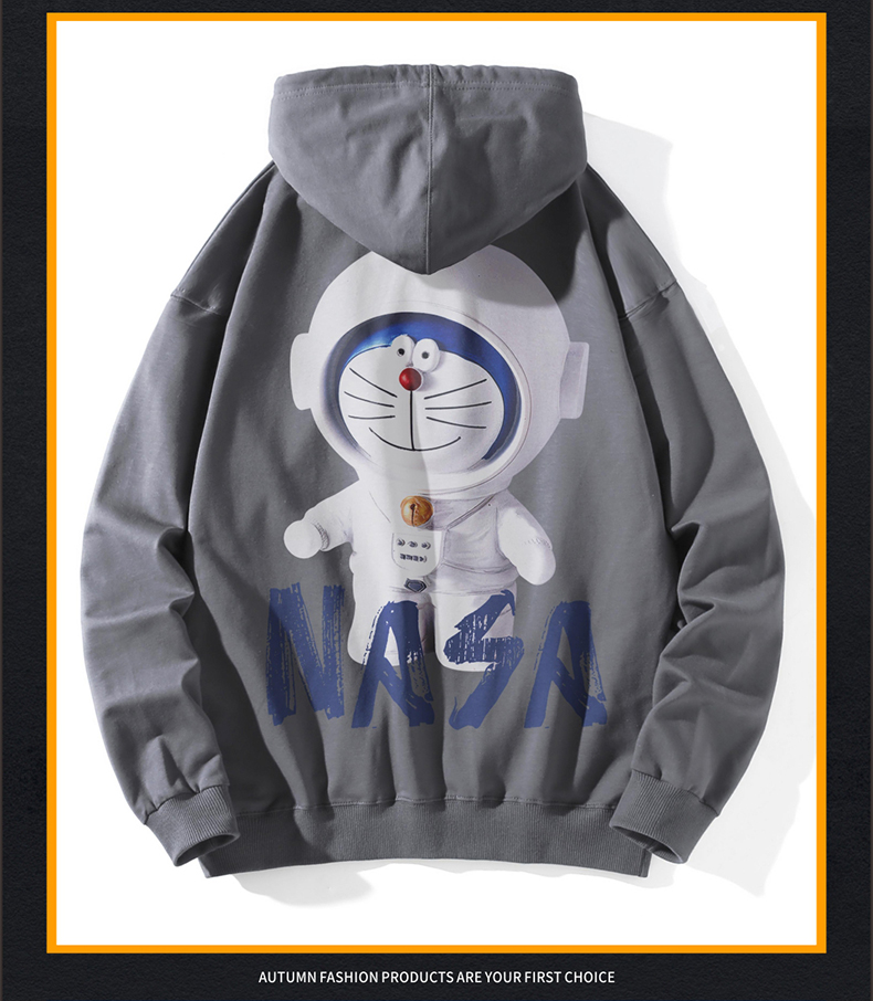联名哆啦a梦卫衣男春秋款潮牌情侣装宽松圆领秋季外套白色m