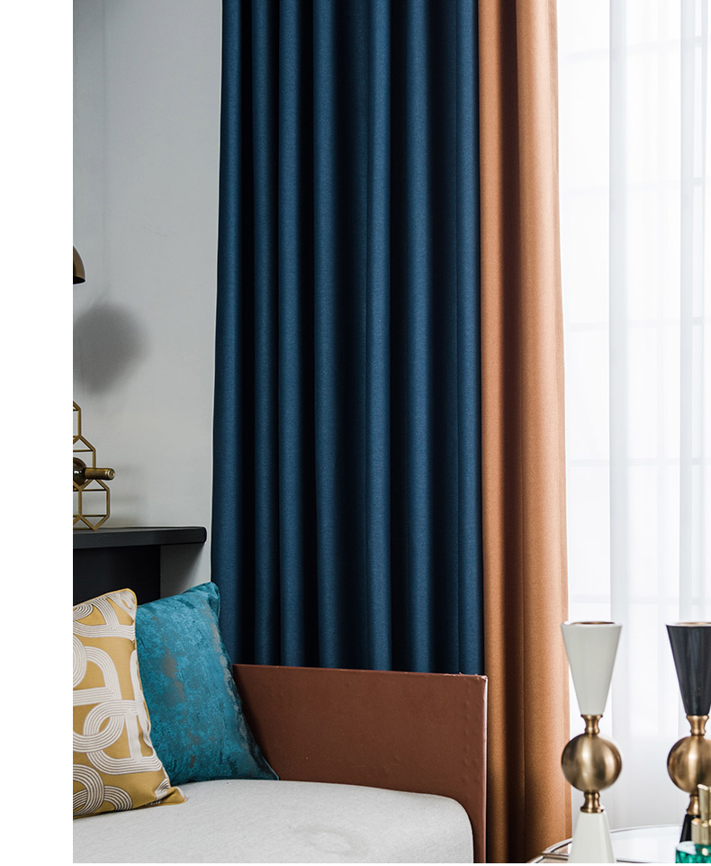 轻奢大气纯色拼接成品现代2020年新款遮光客厅布 维拼-孔雀绿&橙色