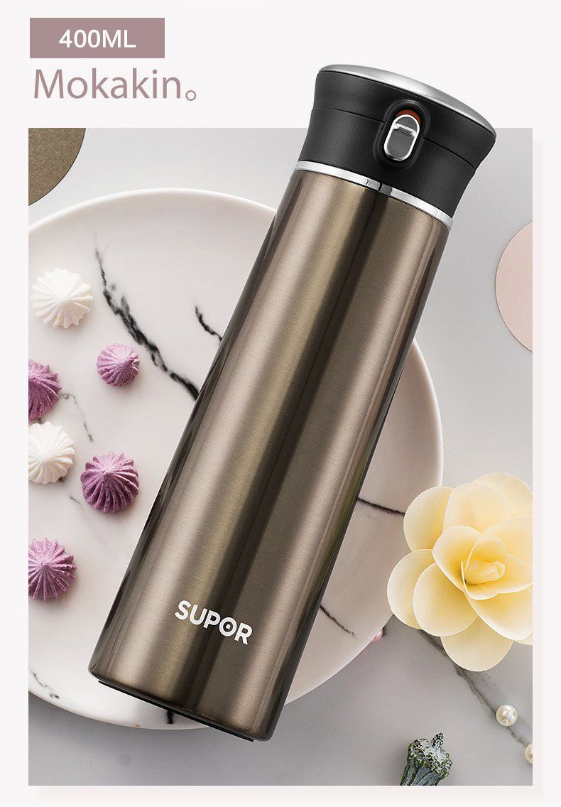 苏泊尔supor水杯304不锈钢真空保温杯泡茶水杯一键开合车载杯300ml
