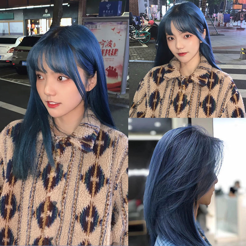 流行色彩色染发膏自己染男 花乐集 湖泊蓝(头发已是8度黄发拍)【图片