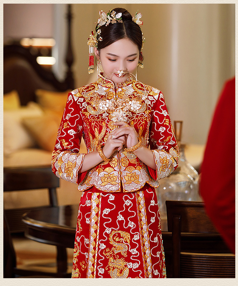 妍汀洛凤缔夙缘秀禾服新款2022新娘结婚服中式新娘龙凤褂敬酒烫钻龙凤
