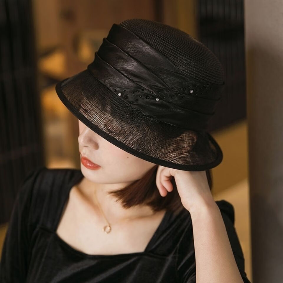 lucaly礼服帽女新款法式小礼帽女士帽子夏季草帽女复古英伦黑色均码可