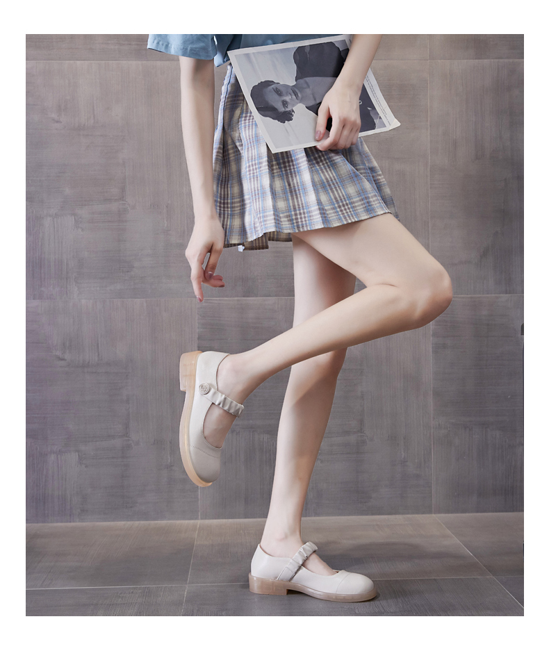 企臣(qichen)软皮小皮鞋女可爱日系jk玛丽珍鞋一字扣学院风乐福鞋软底