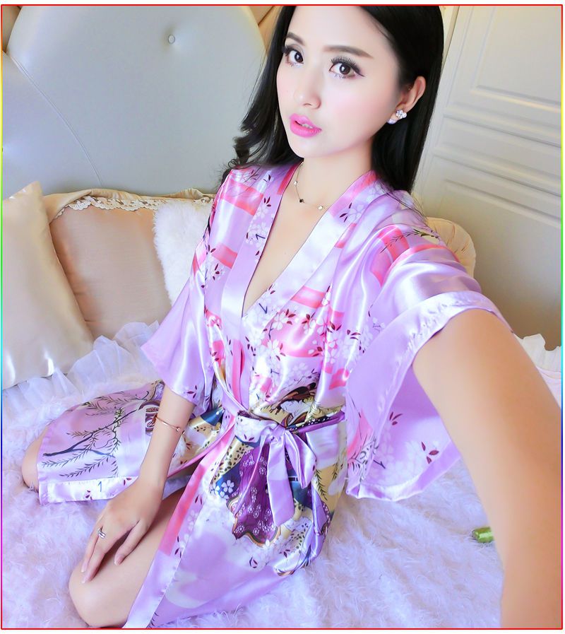 金怡楠夏天睡衣女春秋性感睡袍薄红色结婚晨袍纺杨柳美女雅黄色m单件