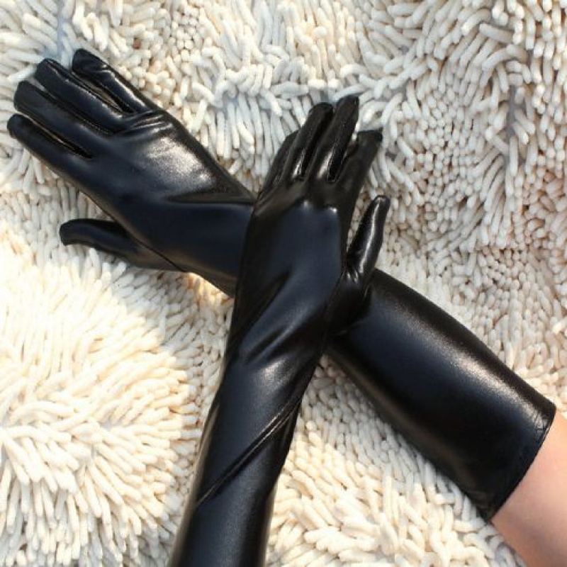 新品漆皮长手套韩版漆皮手套长紧男女紧身舞蹈演出手套道具柔软弹力