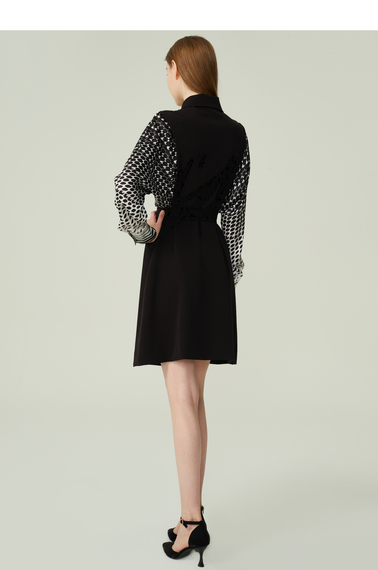 【预售45天内发货】anmani恩曼琳2021秋季新款收腰印花袖长袖连衣裙女