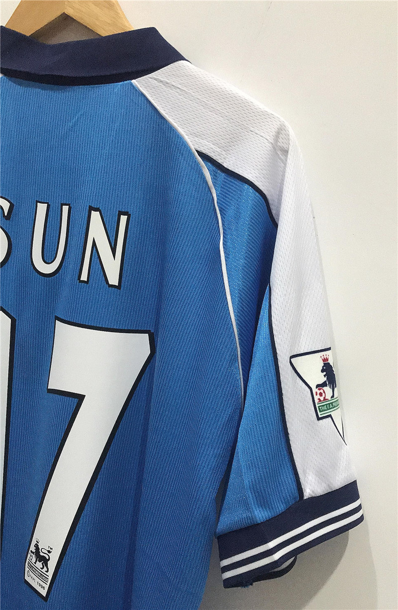 00-04赛季英超曼城复古老球衣 17号孙继海短袖蓝色复刻版足球服短云