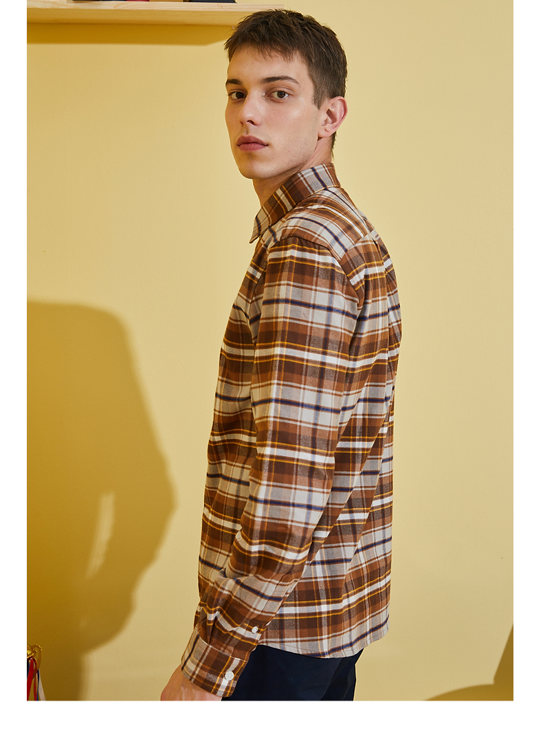 plory秋冬新品撞色格纹老鹰刺绣男休闲衬衣衬衫poycb4903h酒红色170