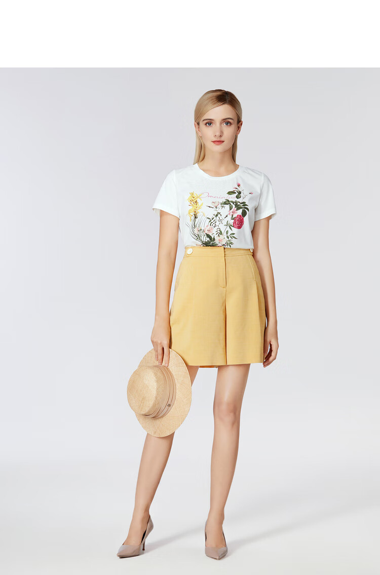 欧柏兰奴女装高腰纯白色百搭宽松简约经典时尚职业通勤休闲短裤 x0