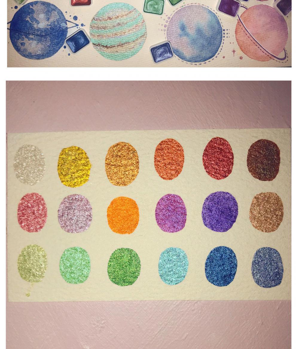 珠光水彩固体颜料分装初学者儿童绘画套装晕染工具金属色1ml盈盈紫烟6