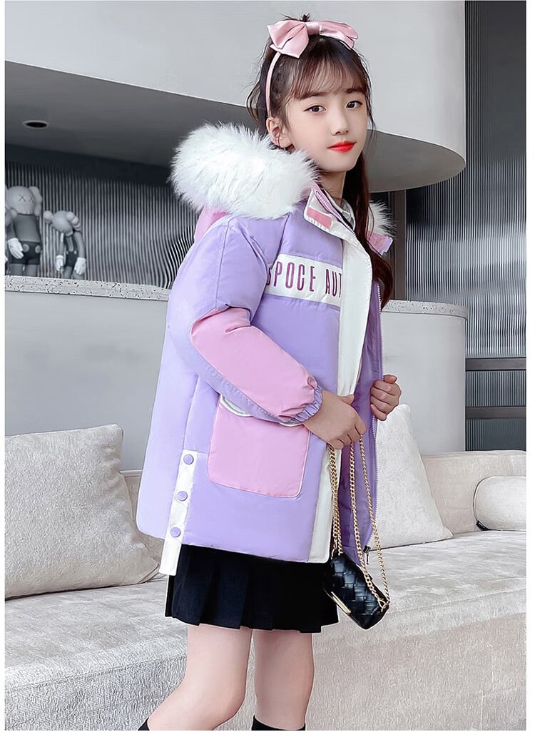 岁小女孩冬天穿的中长款太空熊棉袄时尚洋气可爱中大儿童冬装休闲棉服