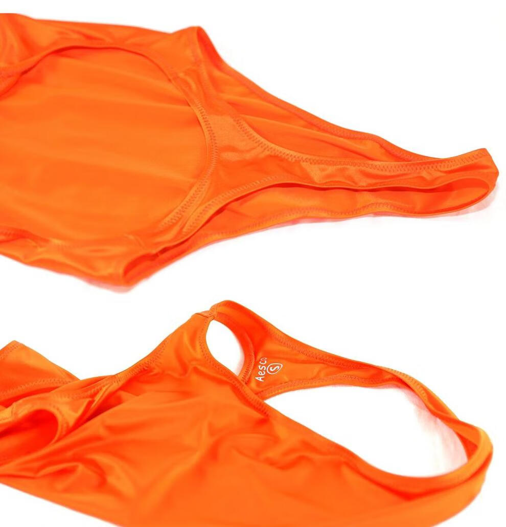 风海有夏多彩色温泉油光油亮高叉死水连体泳衣女竞泳水着 浅蓝色 s