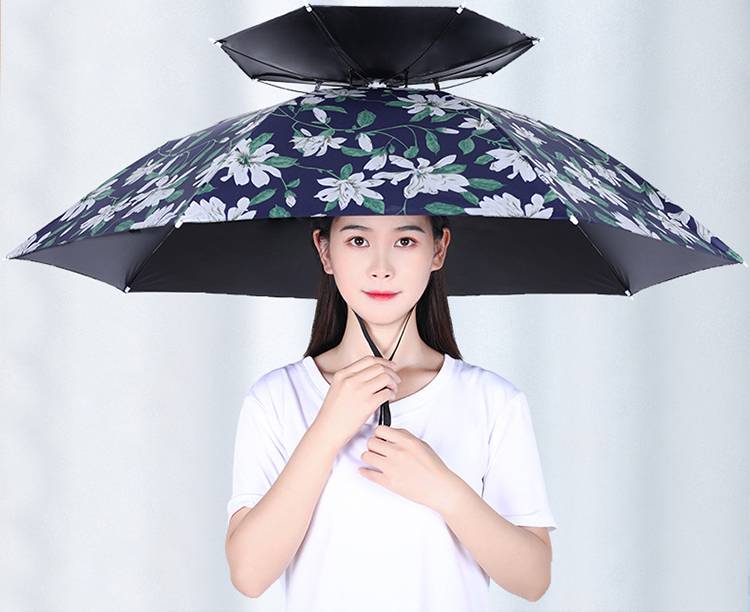 头戴式纯色两用伞 防雨防晒钓鱼遮阳戴在头顶上太阳茶斗笠帽伞 75cm