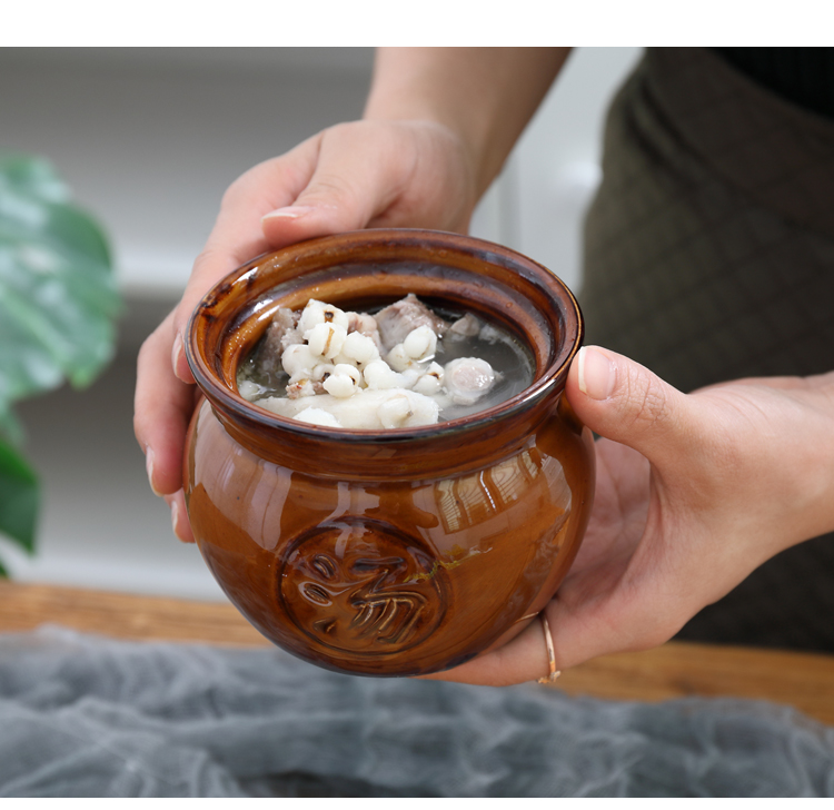 沙县小吃炖罐盅食堂商用陶瓷炖盅加厚餐馆瓦罐煨汤隔水汤盅可层叠炖罐