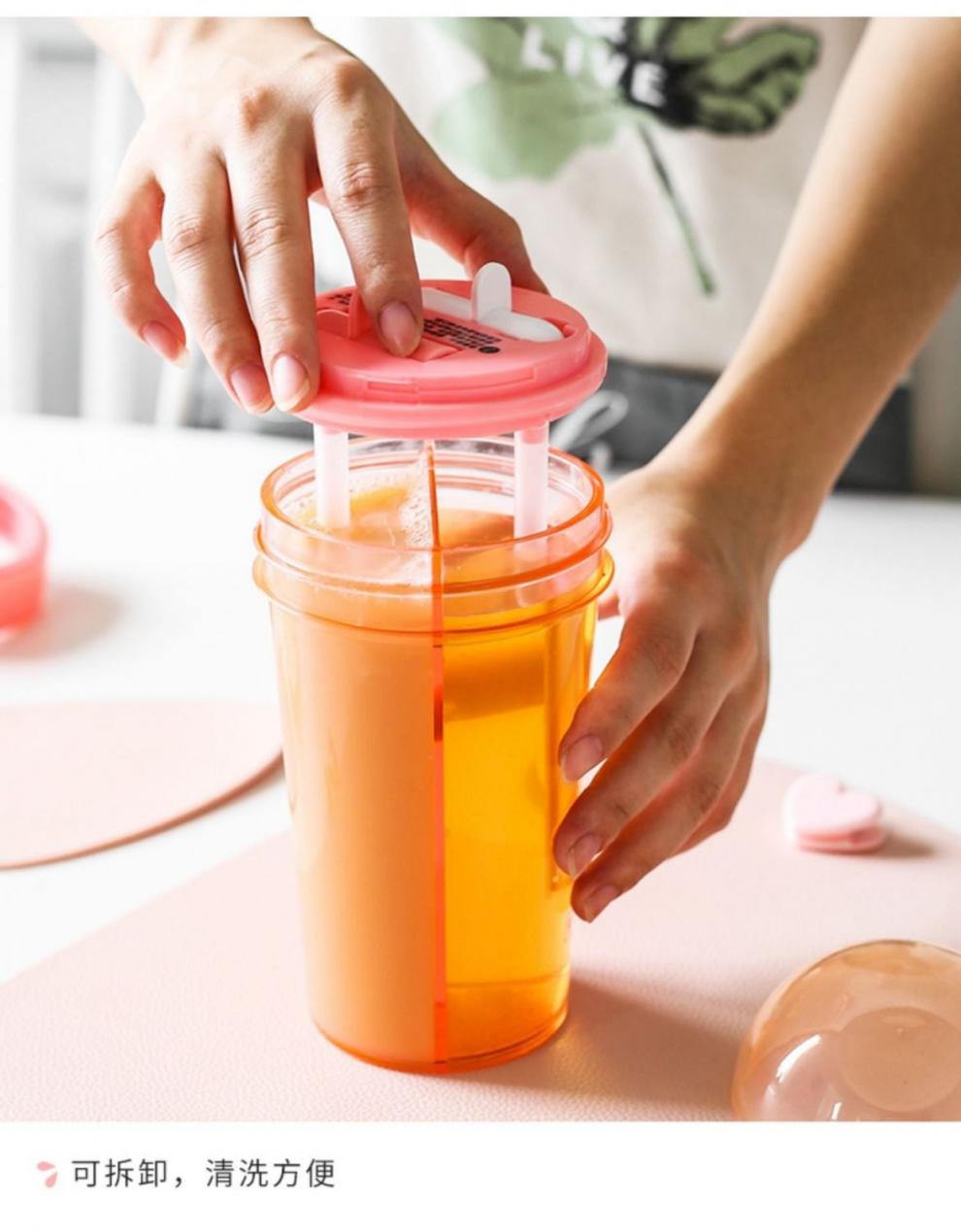 纪娟双饮杯网红一杯双饮吸管杯双吸管两用杯情侣杯子运动创意塑料喝水