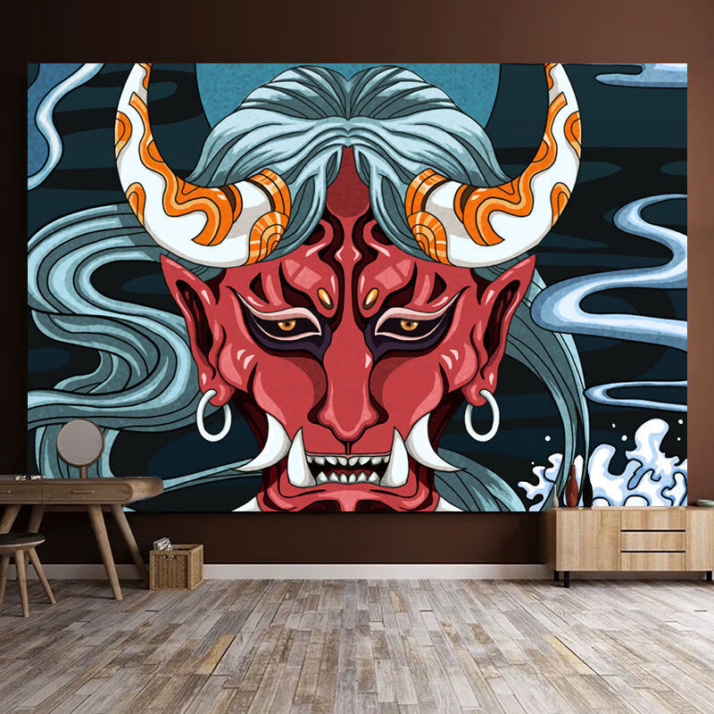 kankeirr日式挂布浮世绘般若直播间背景布宿舍房间卧室装扮装饰墙布挂