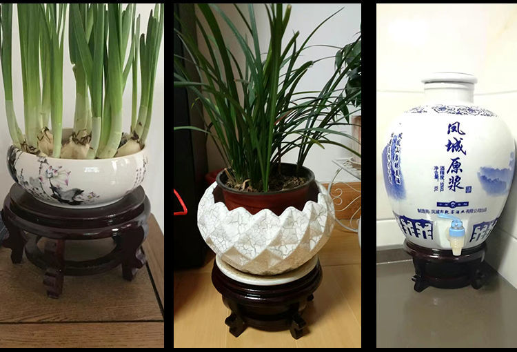 DIYOOCO花架木质中式仿古绿萝落地摆件底座托架木制板材佛像鱼缸奇石盆栽石头高花瓶花盆木头底座托盘 直径34cm高15cm