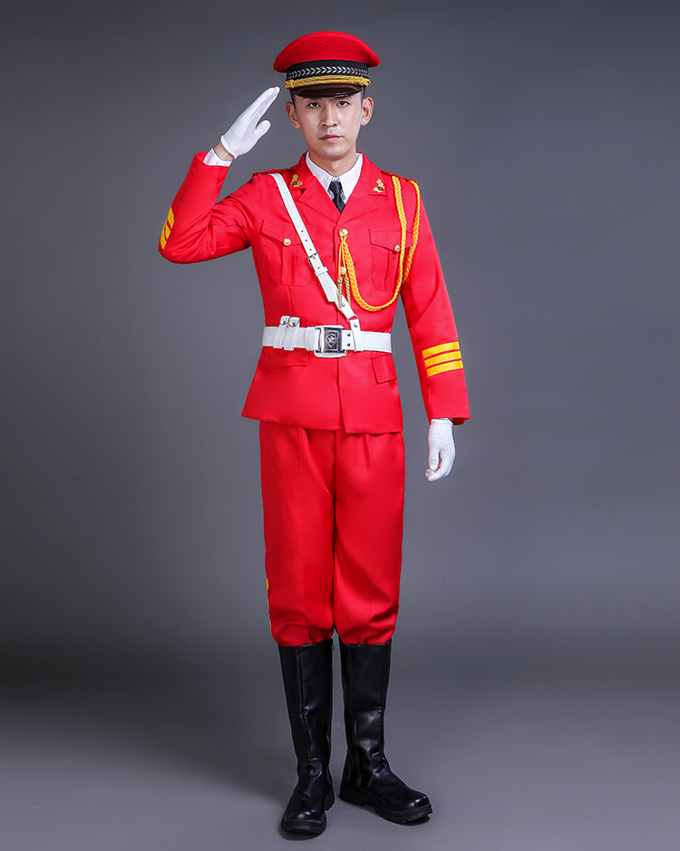 成人礼服学生升旗仪式升旗手服装鼓乐队军乐队文工团演出服装 男红色