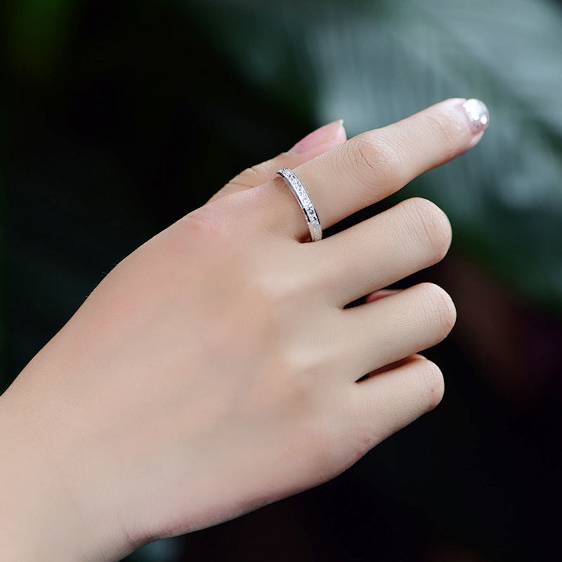 99戒指足银开口指环简约个性女独身主义尾戒磨砂女士磨砂戒指