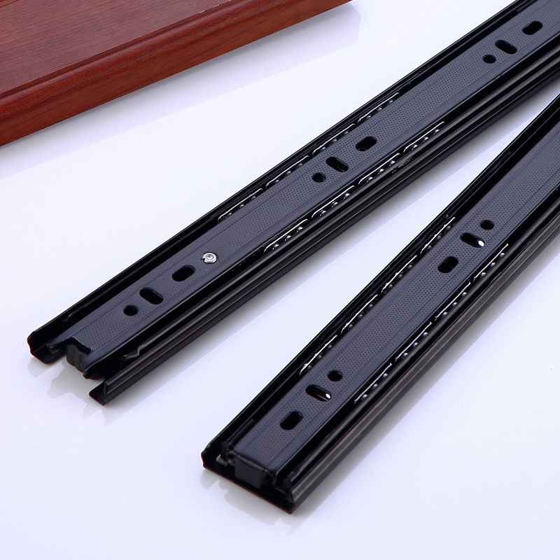 抽屉轨道三节轨不锈钢阻尼缓冲静音衣柜导轨家具加厚滑道滑轨40钢黑