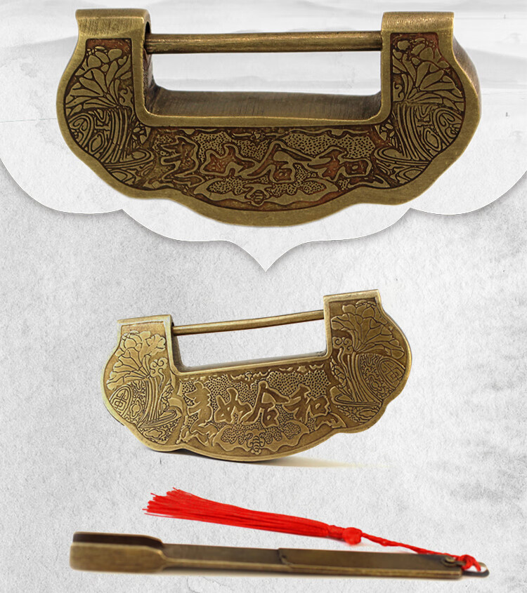 锁芯防盗门进户门 中式仿古雕花铸造铜挂锁元宝锁箱子柜子复古铜锁