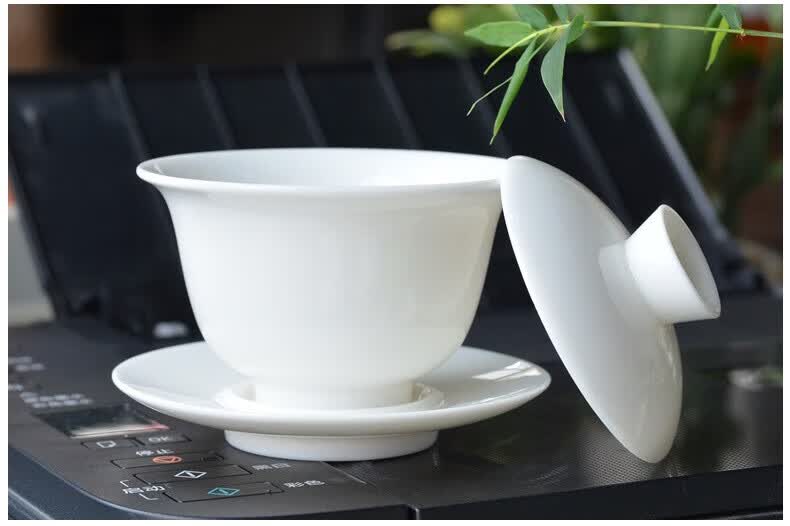 茶碗盖碗羊脂玉盖碗盖子白瓷描金盖碗单盖子三才盖碗茶碗茶杯盖子配盖