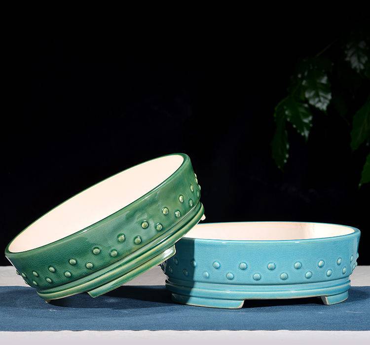 精品紫砂花盆多肉文竹蝴蝶兰客厅冰裂纹釉面陶瓷四方长方形盆景盆天蓝