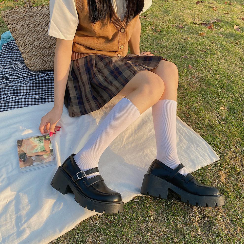 卓诗尼皮鞋女英伦风日系鞋子制服黑色玛丽珍鞋单鞋复古粗高跟鞋达芙