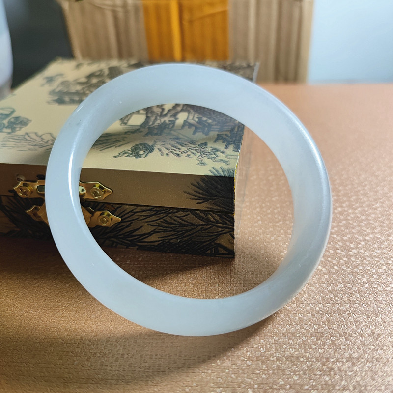 墨韵心玉行天然水润白水墨丹青玉转运手镯子女爱人少女礼物送妈妈妻子